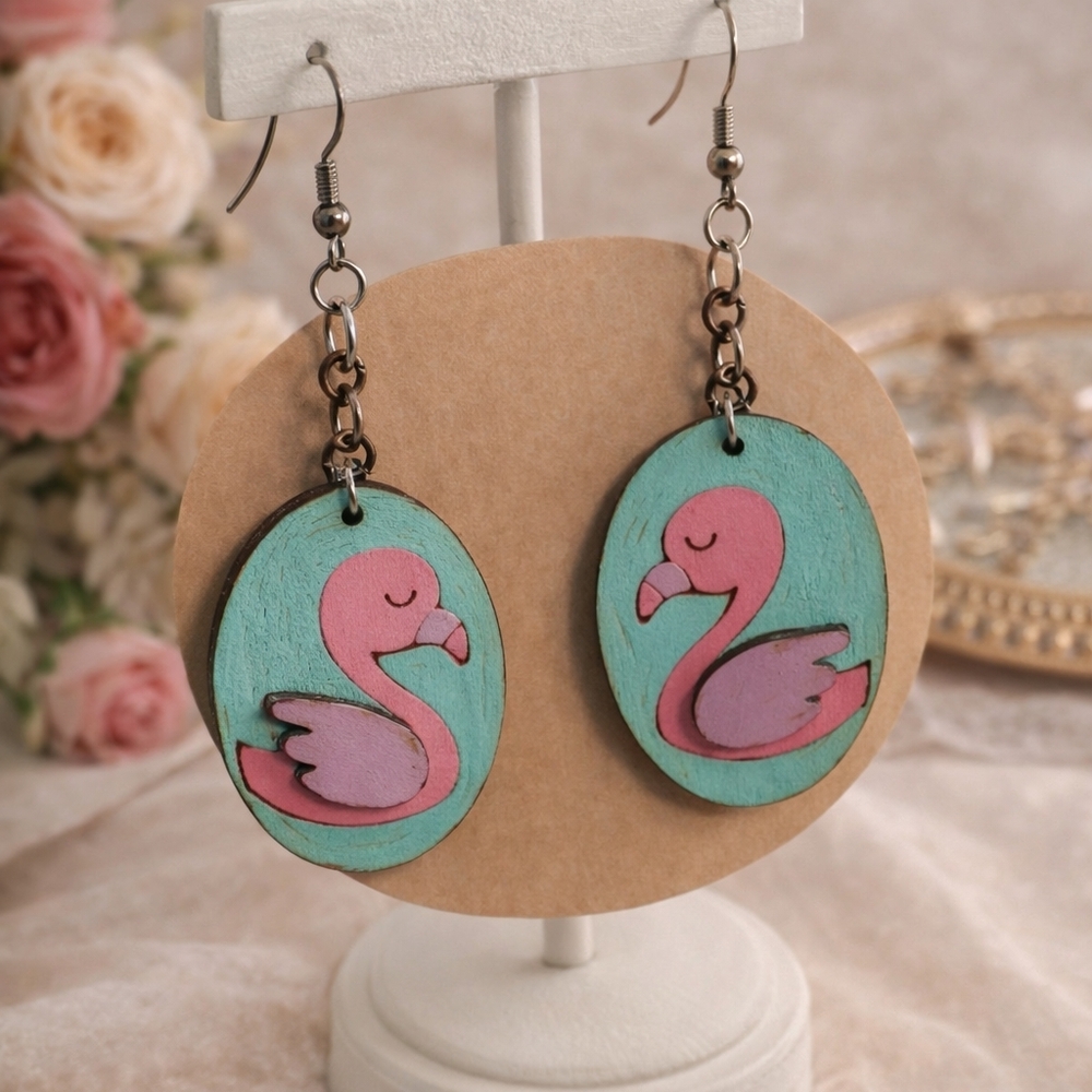 Hand-Painted Pink Flamingo Earrings
